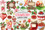 Strawberry Garden Clipart, an Illustration by Watercolor design (Thumbnail 1 of 4)