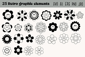 Black Retro Flower Graphic