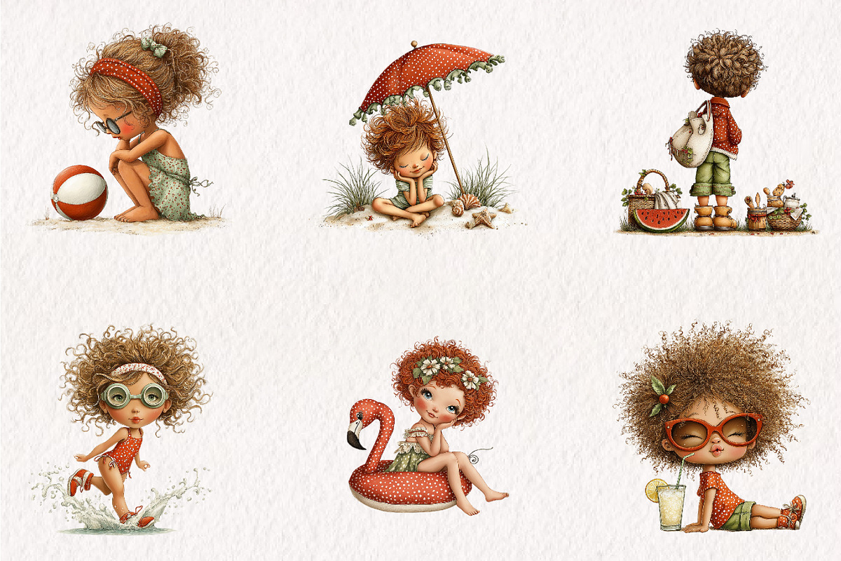 Whimsical Summer Kids Clipart, a Seasonal Illustration by CreationArt (Photo 3 of 7)