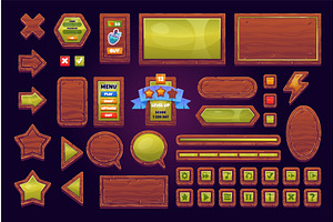 Wood game interface. Gui buttons, an Object Illustration by Stock-Smart-Start