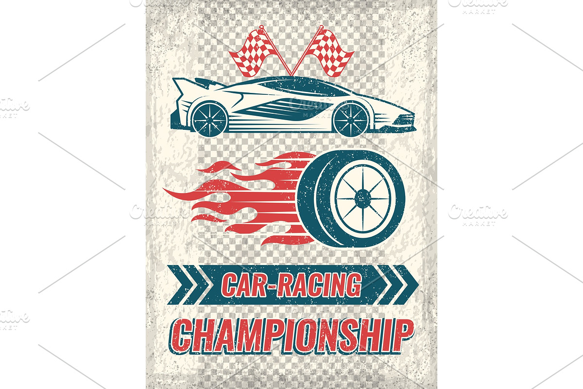 Vintage poster with racing cars. Vector template with place for your text, a Background Graphic by Onyx