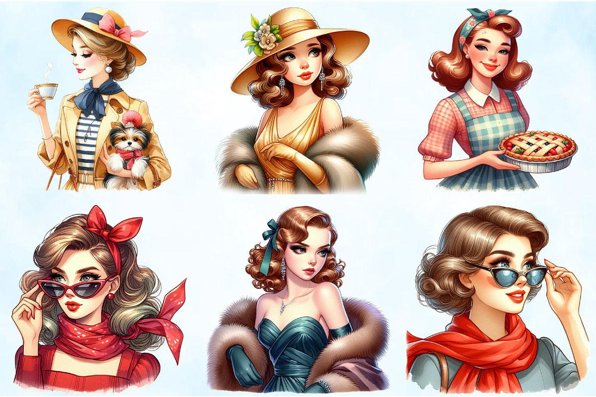 Vintage Fashion Women's Clipart, an Illustration by Craft Nest (Photo 3 of 5)