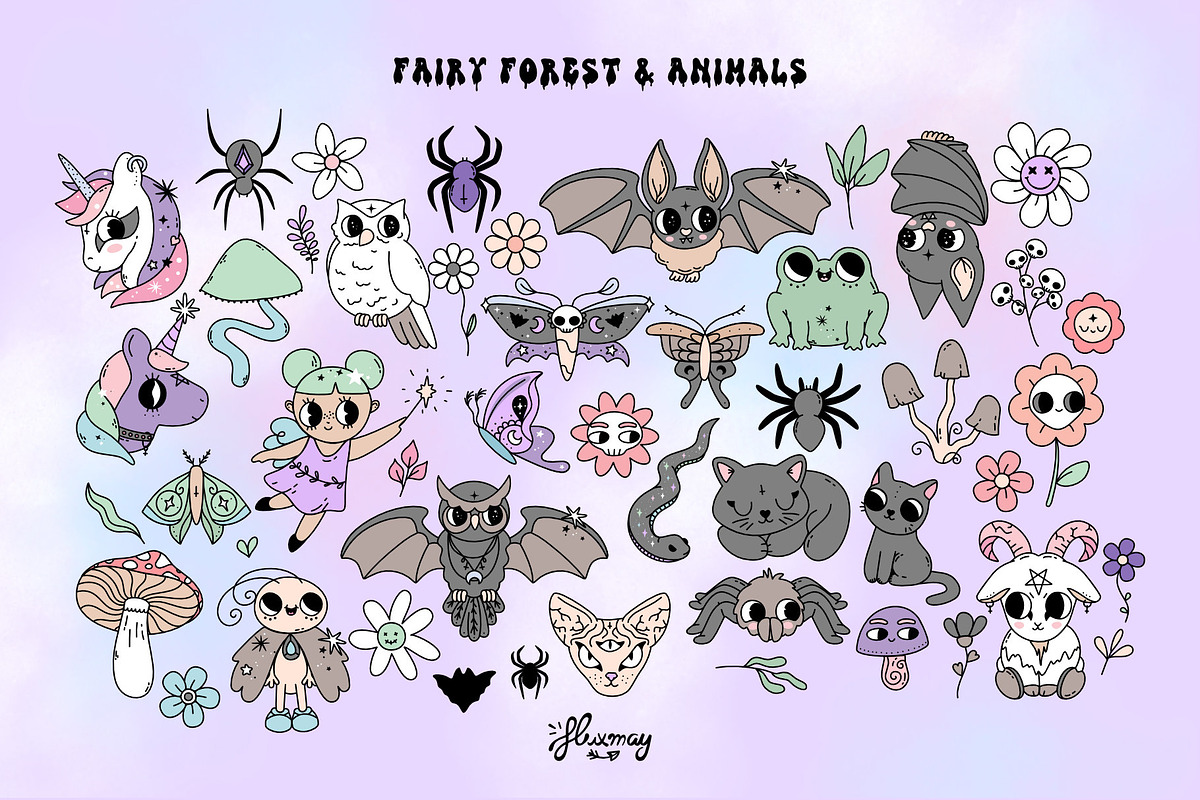 Pastel Goth Halloween creepy bundle, a Seasonal Illustration by Huxmay (Photo 5 of 16)