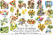 Watercolor Italy Summer Clipart, an Illustration by Designking (Thumbnail 1 of 5)