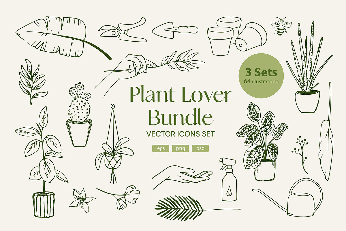 Plant Lover Vector Illustration Set, an Object Illustration by Annakaroline (Photo 1 of 8)