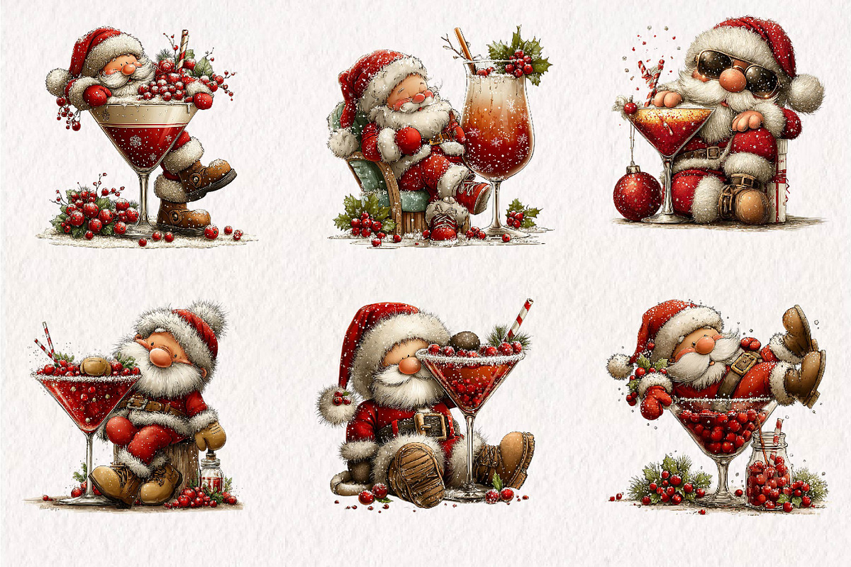 Christmas Cocktail Santa PNG, a Seasonal Illustration by CreationArt (Photo 2 of 7)