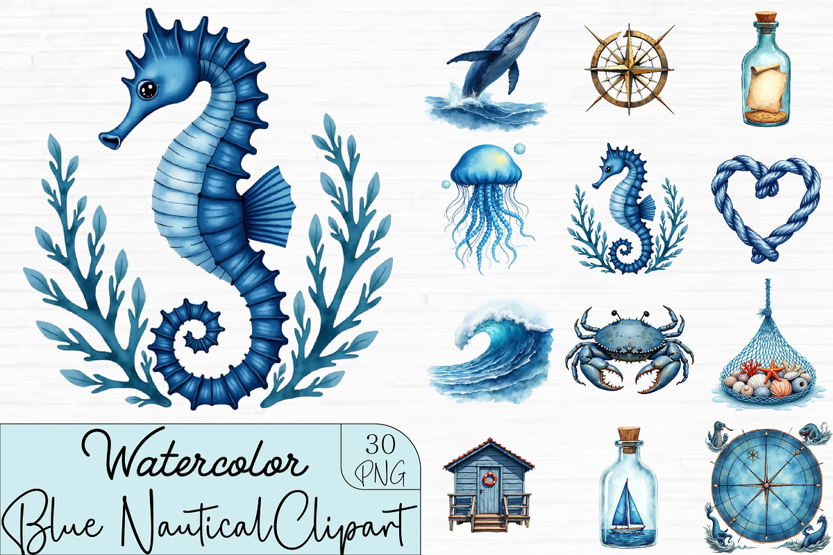Blue Nautical Sublimation Clipart, an Illustration by CrexoraLab (Photo 1 of 4)