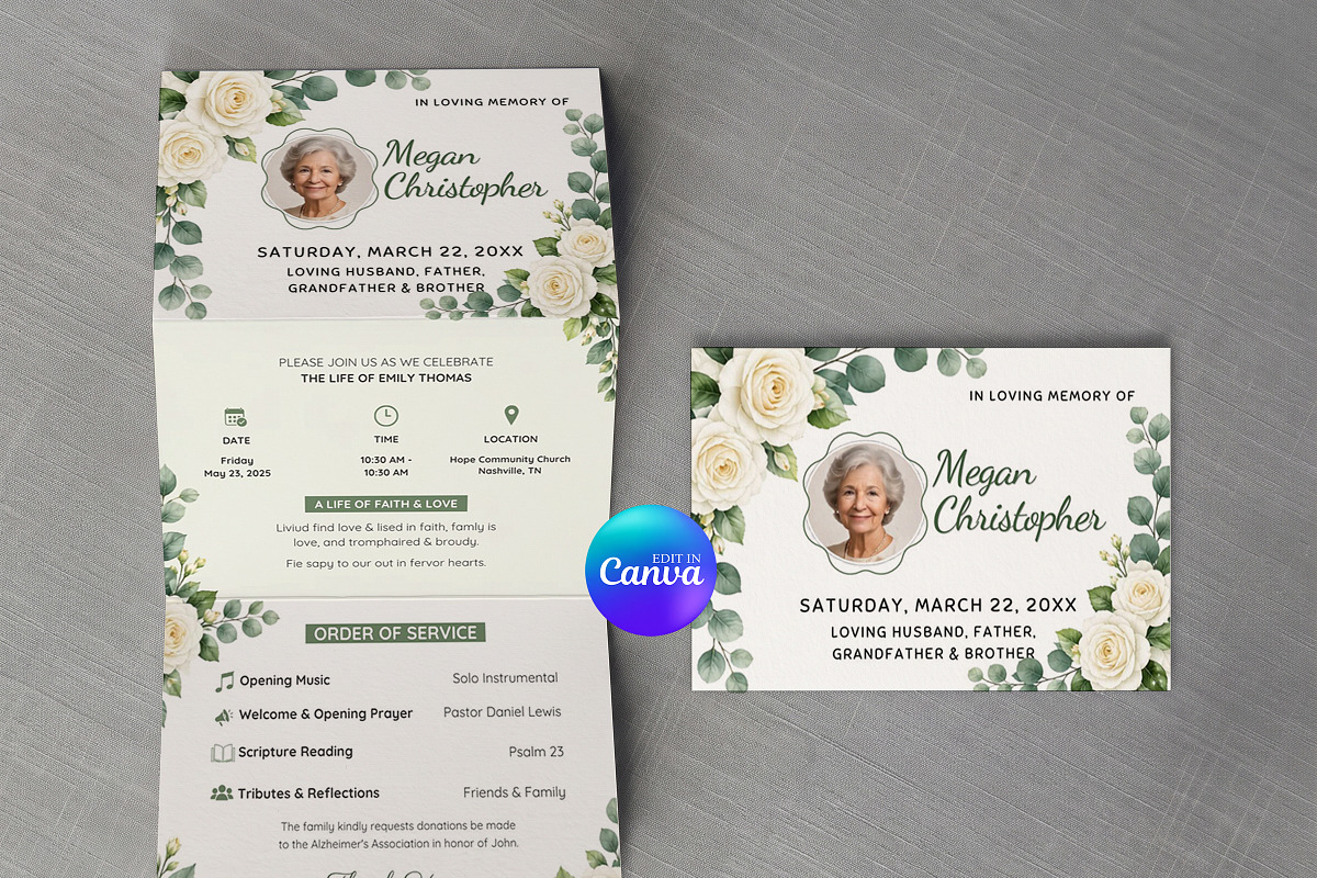 White Rose Funeral Program Template, an Invitation Template by Arslan (Photo 2 of 3)