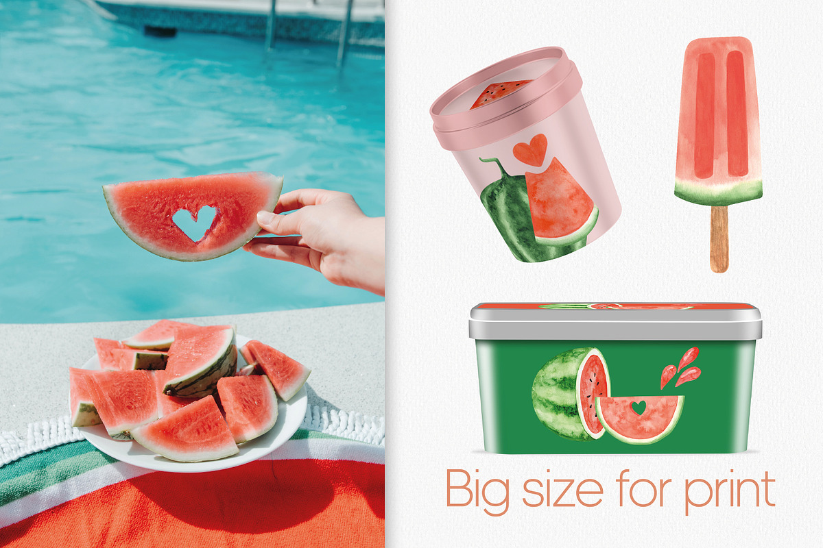 Watercolor watermelon clipart PNG, a Food Illustration by Anntre (Photo 4 of 5)