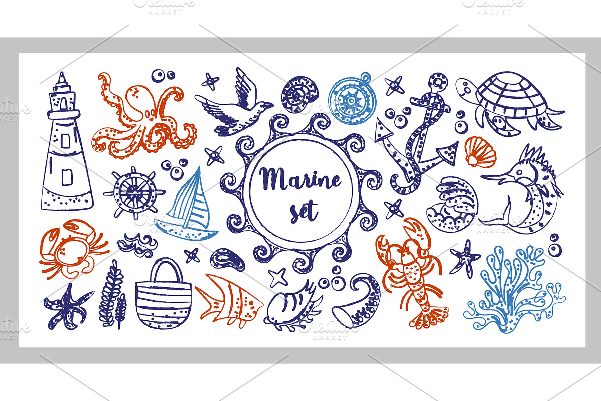Marine Set Summer Beach Clipart, an Illustration by Lucia Fox