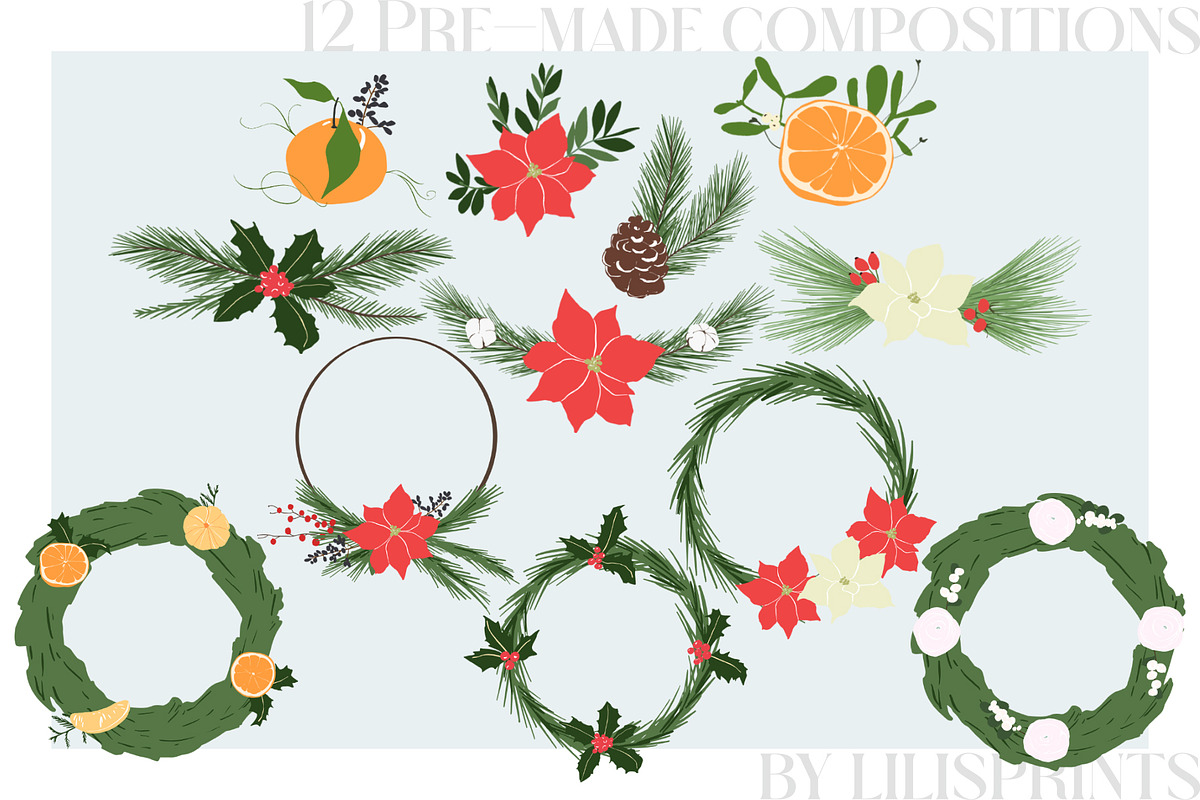 Winter floral clipart collection, an Illustration by lilisprints (Photo 3 of 7)