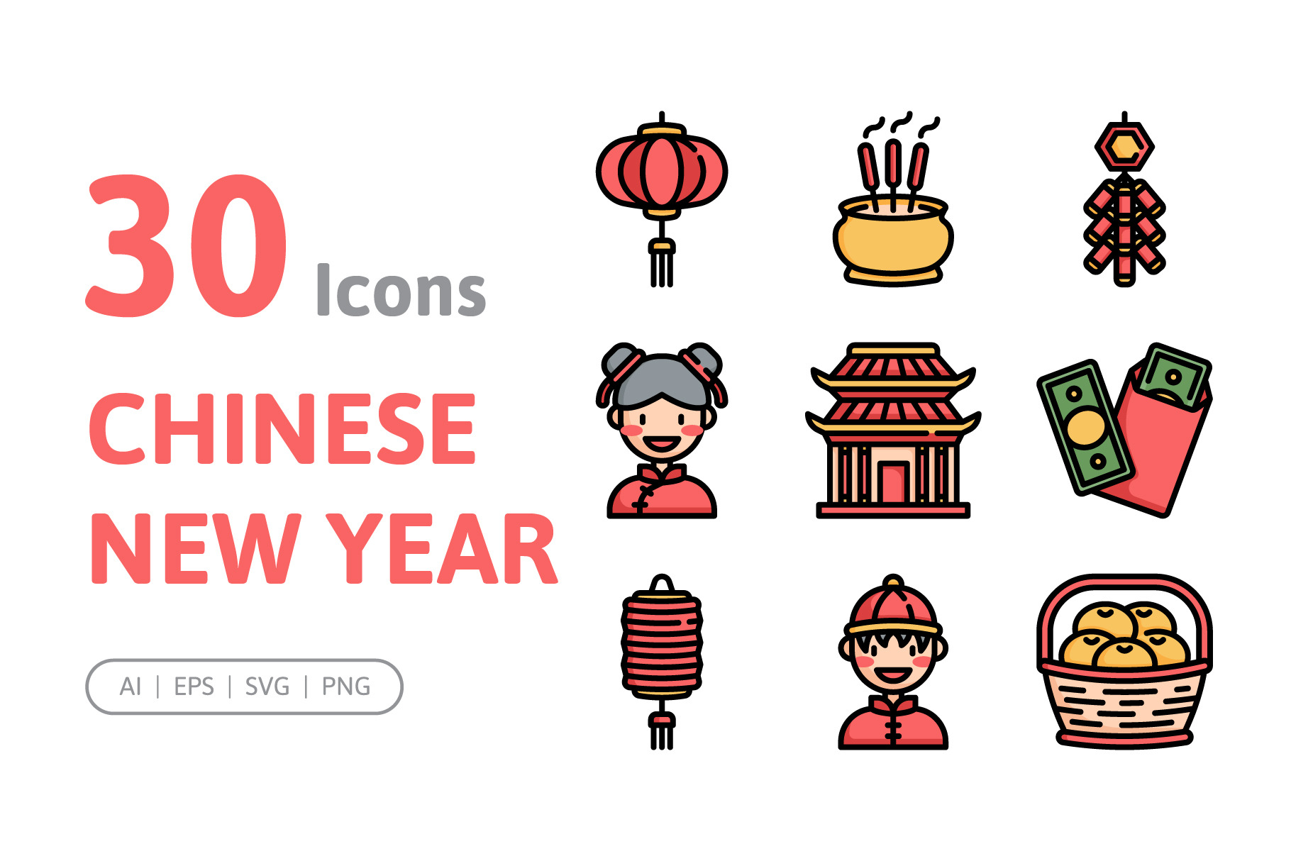 30 Chinese New Year, an Outline Icon by Konkapp | Creative Market