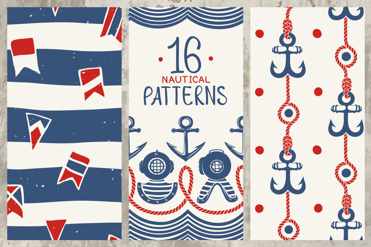 16 Nautical Retro Patterns & Borders, a Pattern Graphic by Adiemus (Photo 1 of 13)