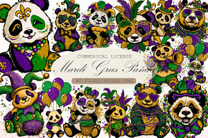 Whimsical Mardi Gras Panda Clipart, an Illustration by Sublimation Artist