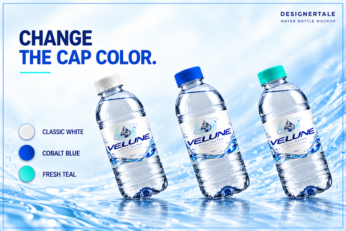 Floating Water Bottle Mockup PSD, a Packaging Mockup by Designertale (Photo 3 of 10)
