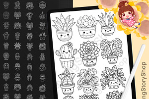 200Kawaii Plant Pot Procreate Stamps