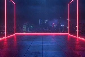Bright neon urban backdrop at night, a Photo by Beautiful things