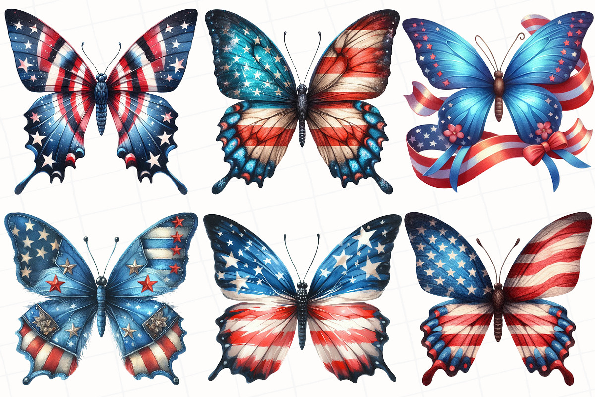 4th Of July Butterfly Clipart, an Illustration by OK Design (Photo 4 of 5)