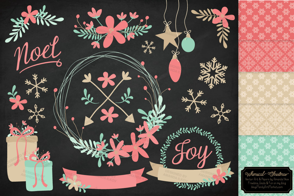 Mint & Coral Christmas Clipart Set, an Illustration by Amanda Ilkov (Photo 2 of 5)