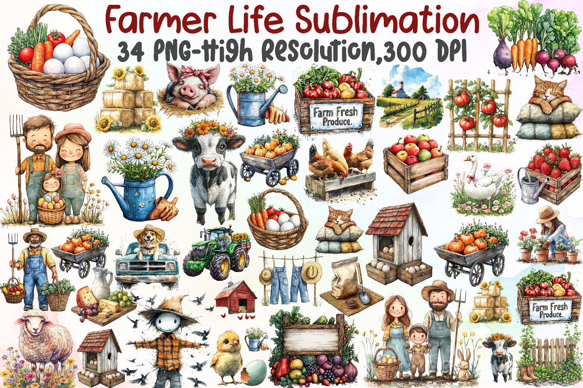 Farmer Life Sublimation Clipart, an Illustration by Sublimation Artist (Photo 1 of 6)