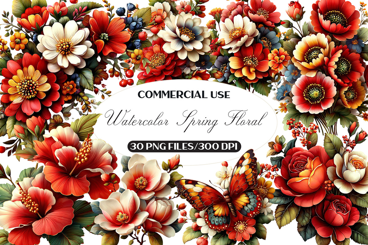 Watercolor Spring Floral Clipart, an Illustration by Black Bird Studio (Photo 1 of 5)
