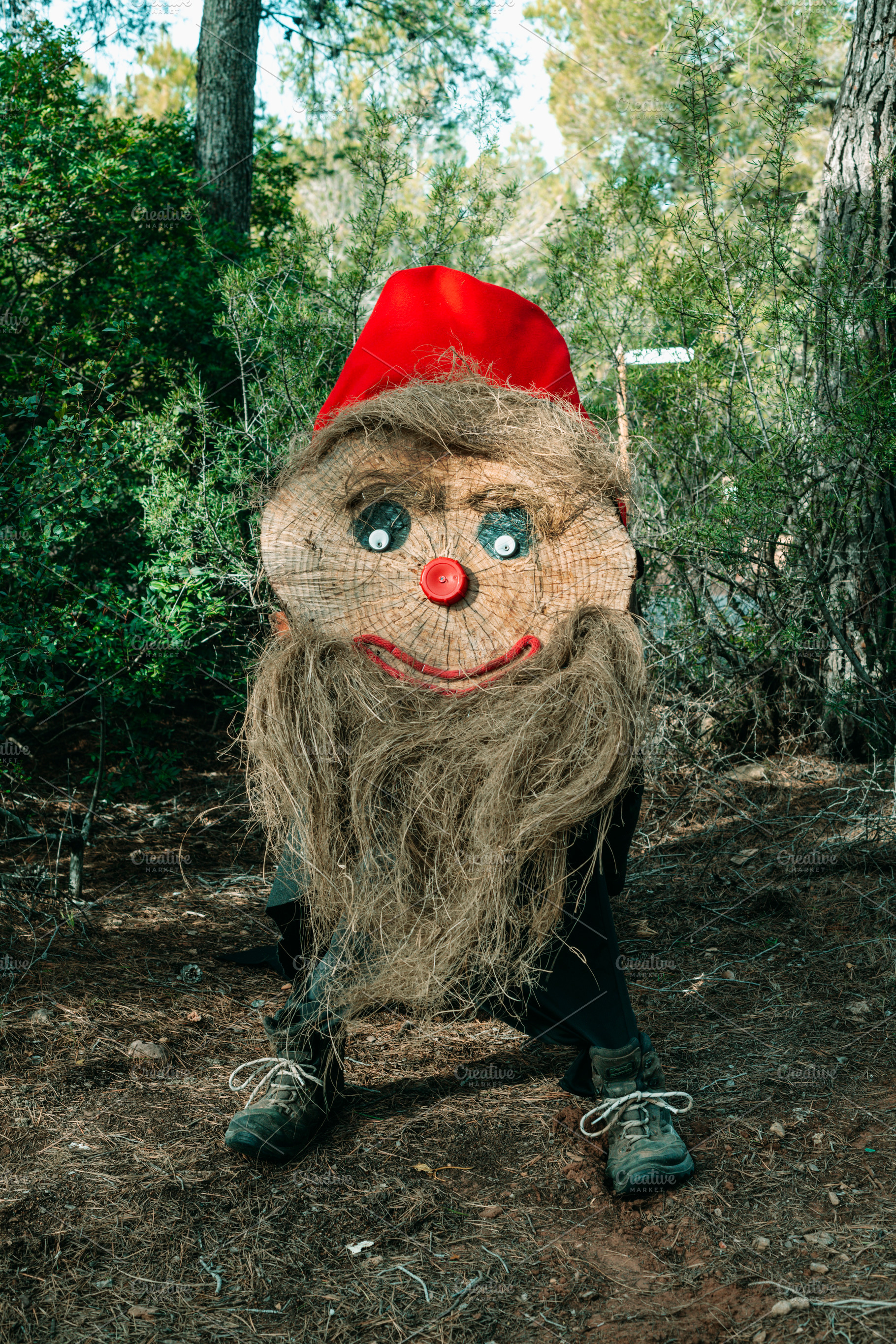 a tall Tio de Nadal with a long straw beard, a Photo by Nito