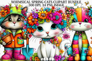 Whimsical Spring Cats Clipart Bundle, an Illustration by Canvas Craft