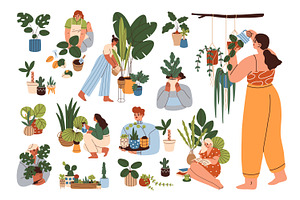 Women caring for house plants set, a Person Illustration by Good Studio