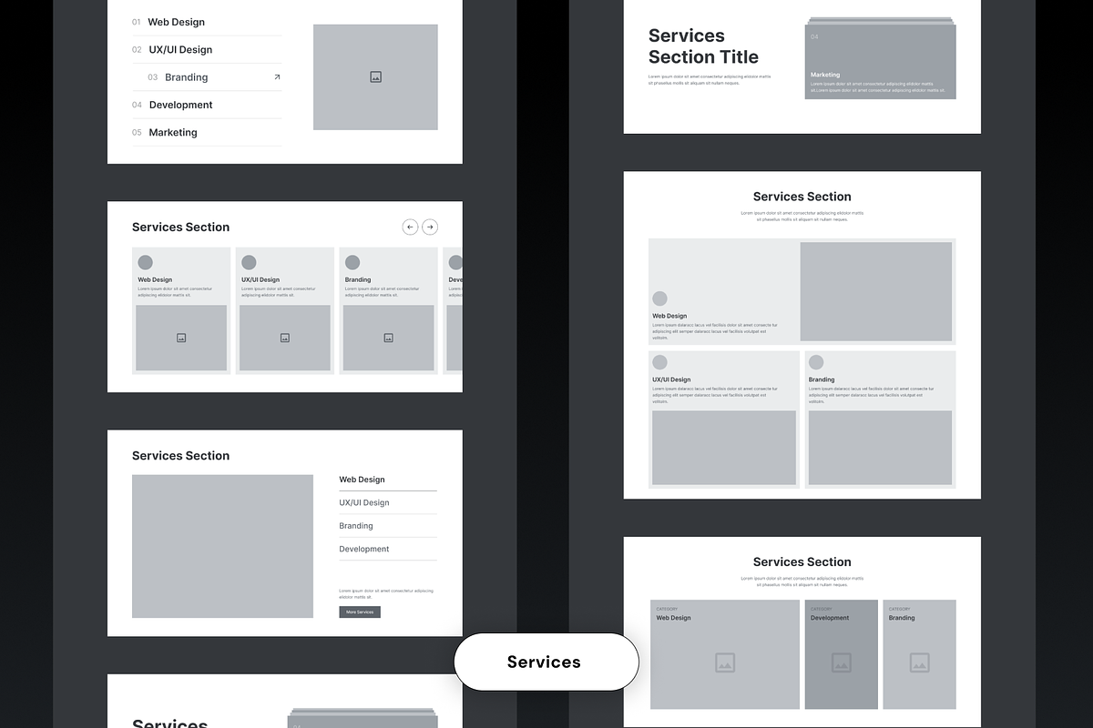 Unique Website Sections Kit in Figma, a Wireframe Template by nwdigitalstore (Photo 7 of 14)