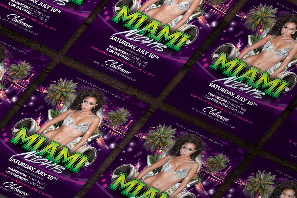 Miami Nights Flyer Template, a Flyer Template by Creative Waffle (Photo 2 of 5)
