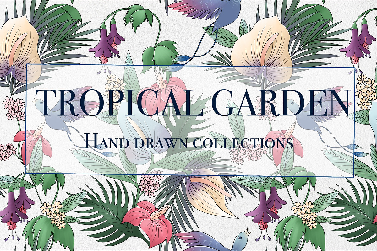 Tropical Garden Pattern Collection, a Wallpaper Graphic by sizileon (Photo 1 of 5)
