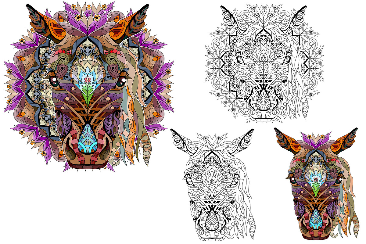 Decorative horses for coloring pages, an Object Graphic by Watercolor fantasy (Photo 5 of 5)