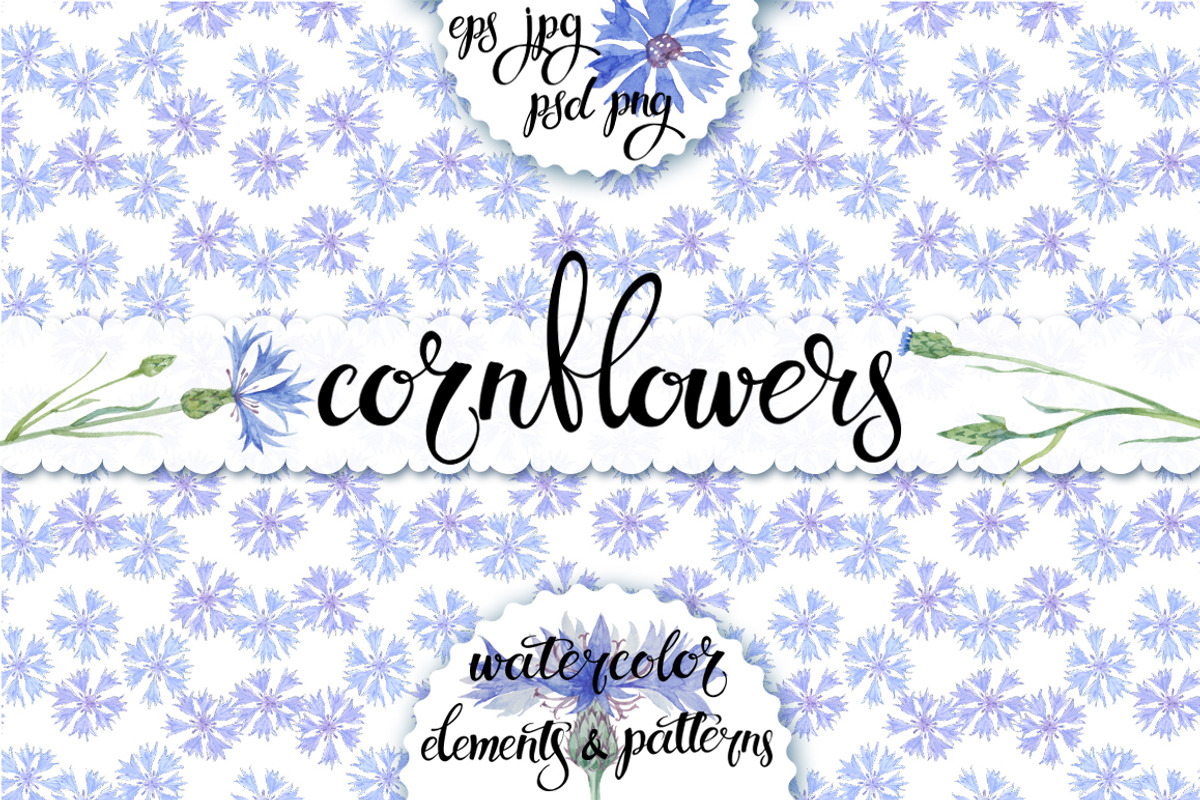 Cornflowers. Watercolor set., a Decorative Illustration by maritime_m (Photo 1 of 4)