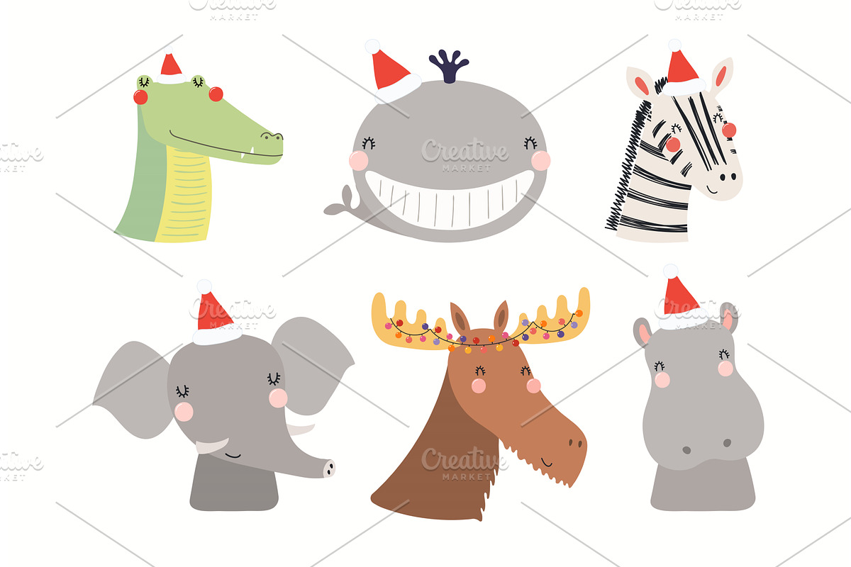 Cute animals Christmas set, an Animal Illustration by sceptical cactus