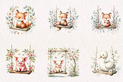 Watercolor Baby Animals On Swings, a Seasonal Illustration by CreationArt (Thumbnail 4 of 7)