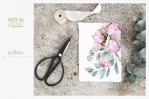 Pink Peonies And Eucalyptus Clipart