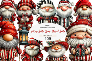 Vintage Santa Claus Striped Santa, a Seasonal Illustration by CreationArt