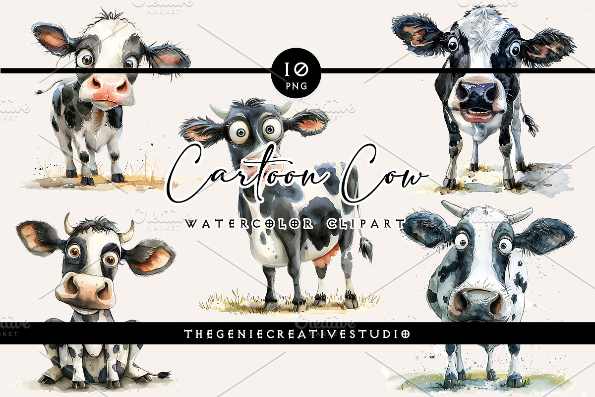 Cartoon Cow PNG Clipart Set, an Animal Illustration by Geniecreativestudio (Photo 1 of 9)