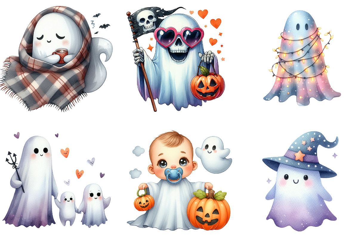 Halloween Ghosts Clipart, an Illustration by DreamArtGraphic (Photo 4 of 5)