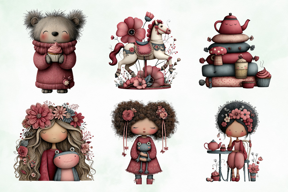 Whimsical Flowers and Girls Clipart, an Illustration by Creative Art (Photo 3 of 11)