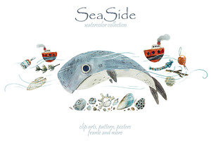 Watercolor SieSide and Whale, an Illustration by Budogoshch