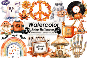 Retro Fall Halloween Png Clipart, an Illustration by Black Bird Studio