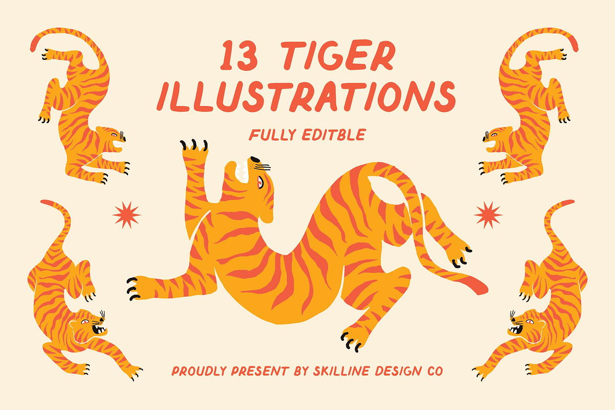 Tiger Illustrations Bundle, an Animal Illustration by Skilline Design Co. (Photo 1 of 10)