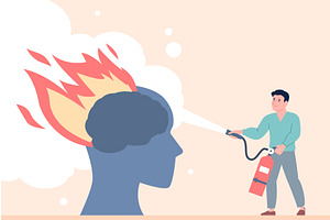 Burning brain concept. Overworking, a Healthcare Illustration by LadadikArt