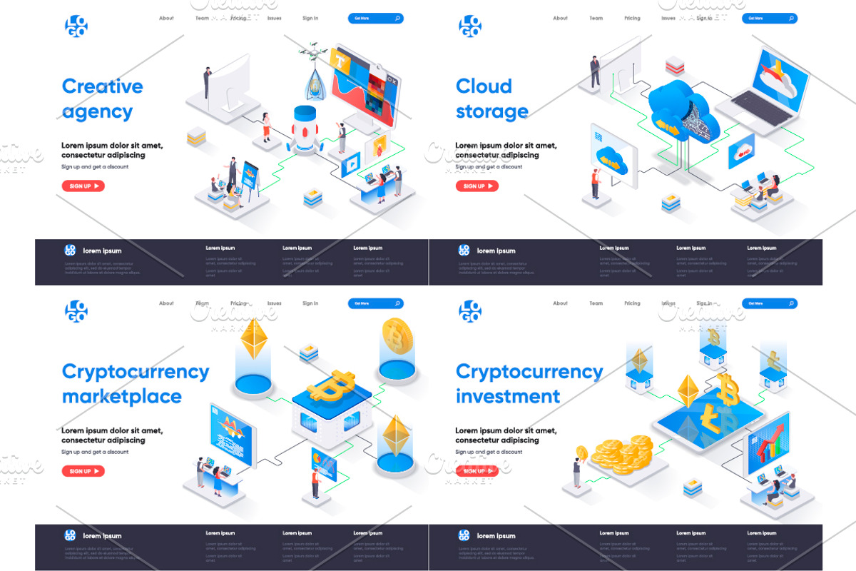 Isometric Landing Page Template, an Illustration by alexdndz (Photo 18 of 29)