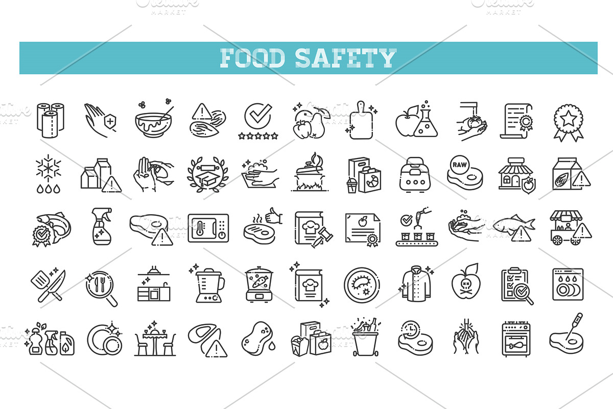 Set of outline food safety icons, an Outline Icon by Tettygreen