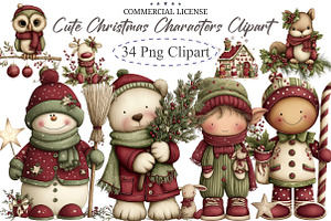 Cute Christmas Characters Clipart, an Illustration by designcity5