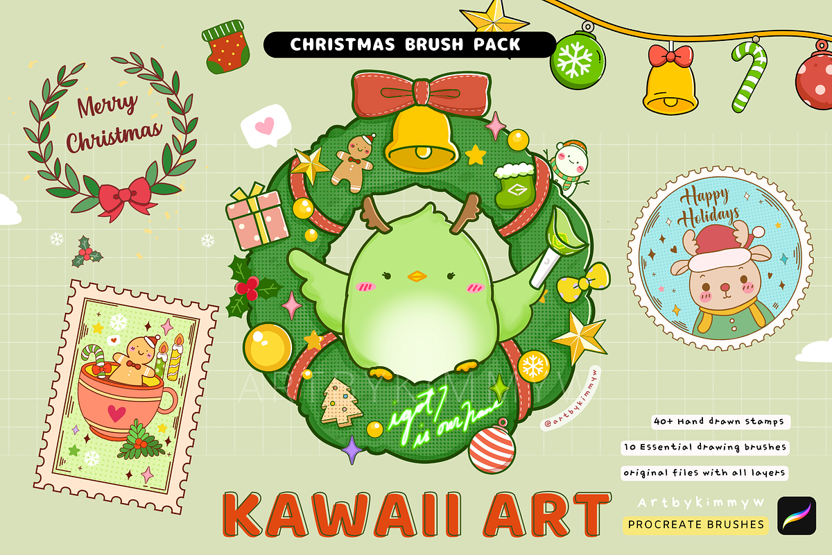 Procreate Kawaii Christmas Brushes, a Brush Add-On by Artbykimmyw (Photo 1 of 6)