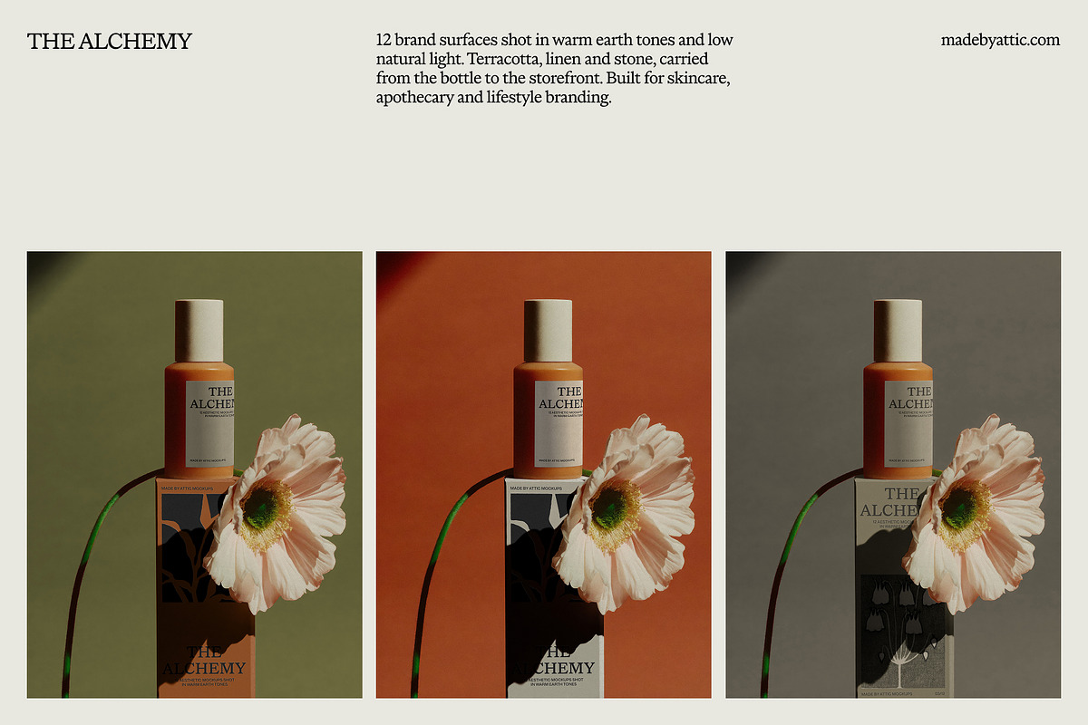 Bottle and Box Mockup PSD · 01, a Packaging Mockup by Made by Attic (Photo 2 of 3)