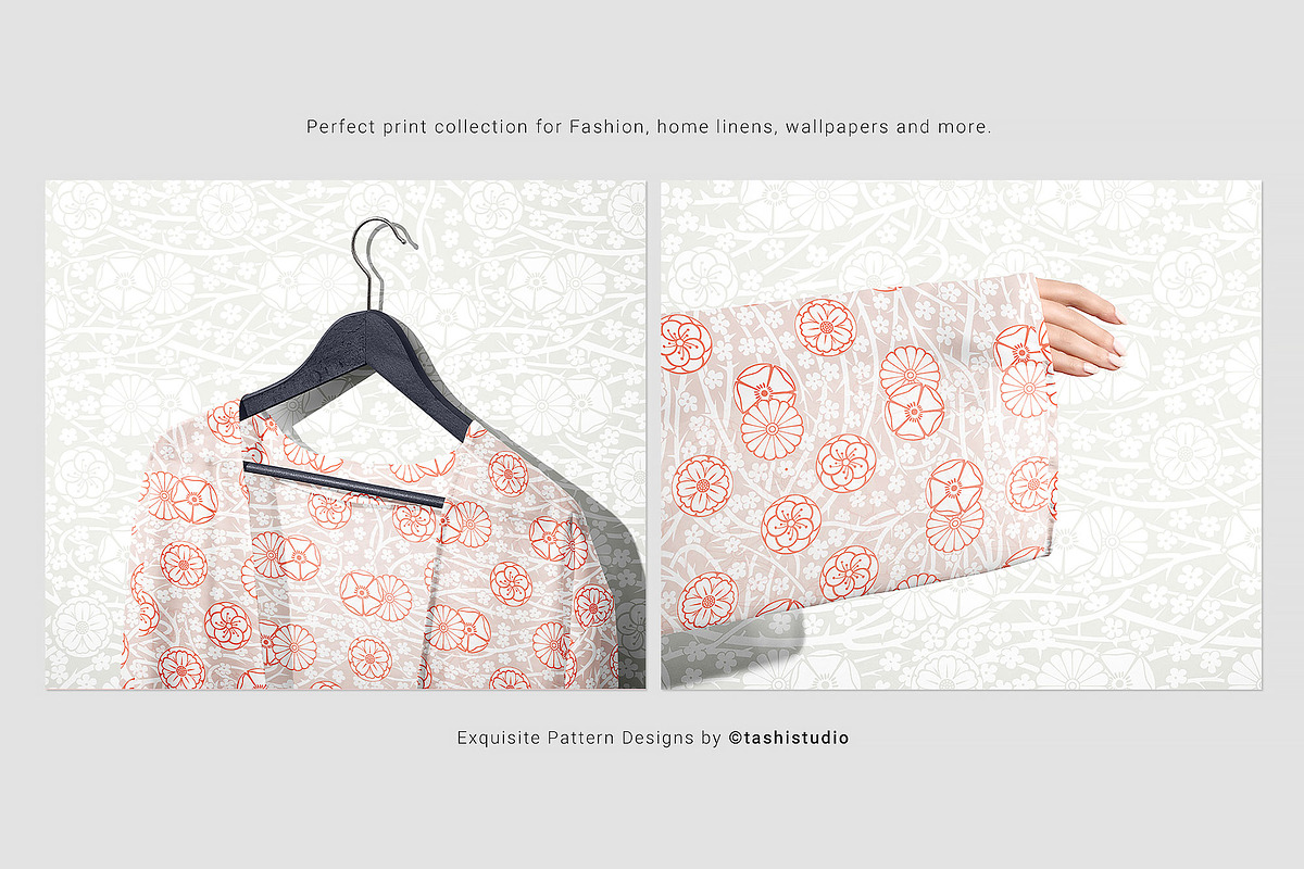 Kawaii Japanese Floral Seamless Pattern, 7 Colourways